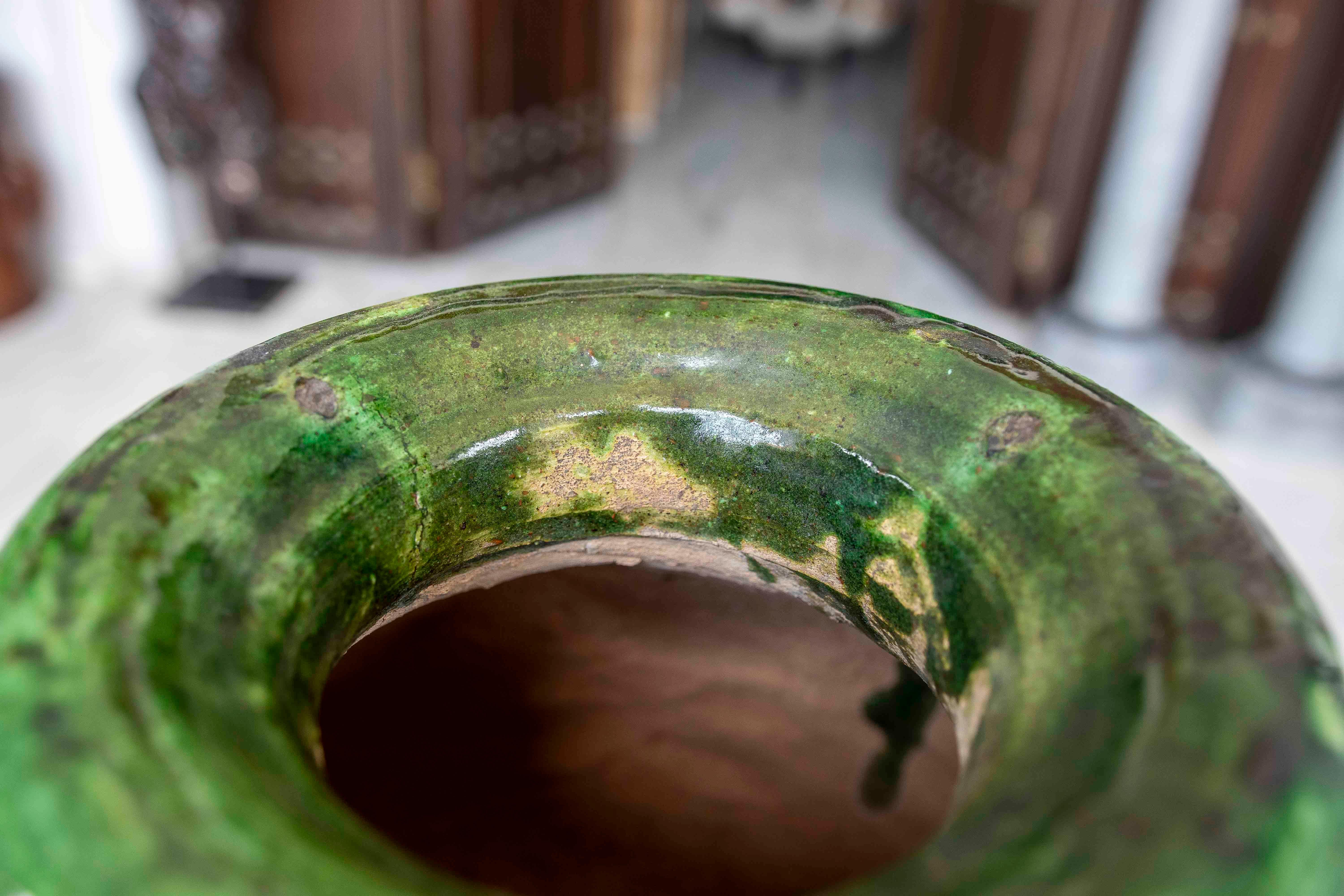 Textured Green Glazed Sculptural Vase For Sale 6