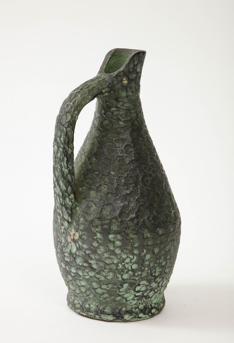 Textured Green Glazed Terracotta Vase/Pitcher, 20th Century For Sale 1