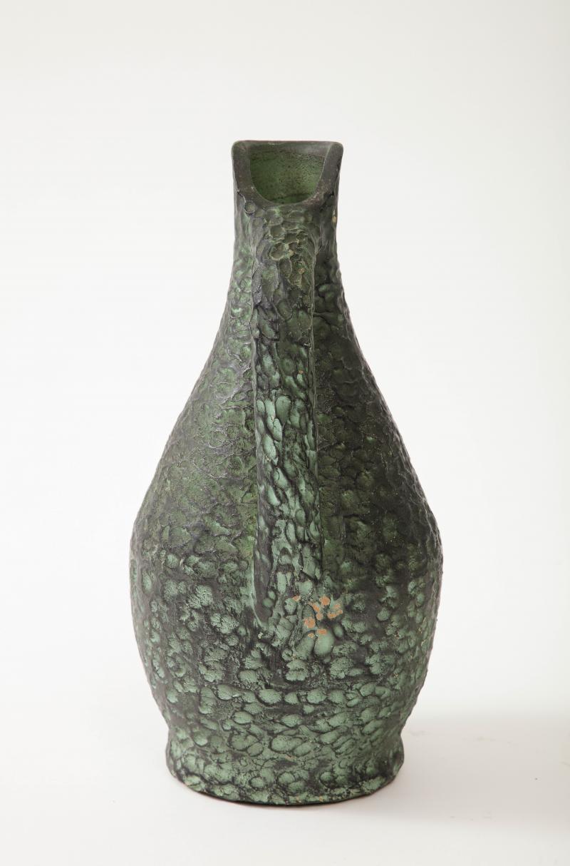 Textured Green Glazed Terracotta Vase/Pitcher, 20th Century For Sale 3