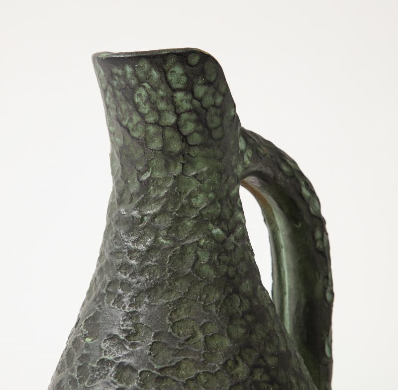 Textured Green Glazed Terracotta Vase/Pitcher, 20th Century For Sale 4