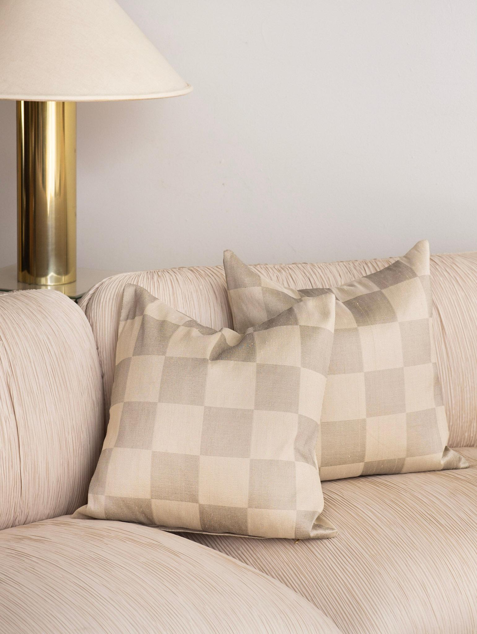 Post-Modern Textured Grey & Ivory Checkered Pillow For Sale