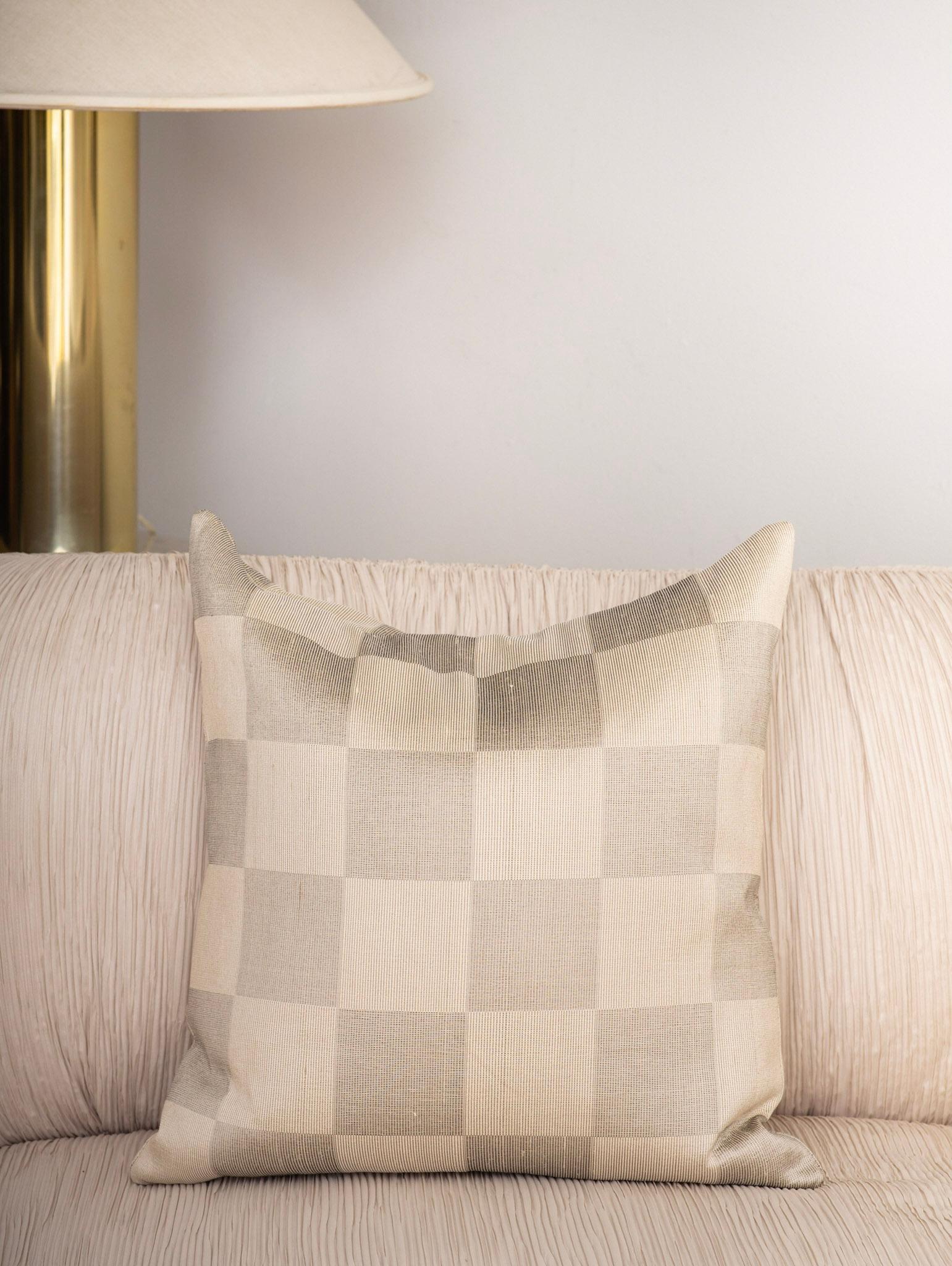 North American Textured Grey & Ivory Checkered Pillow For Sale