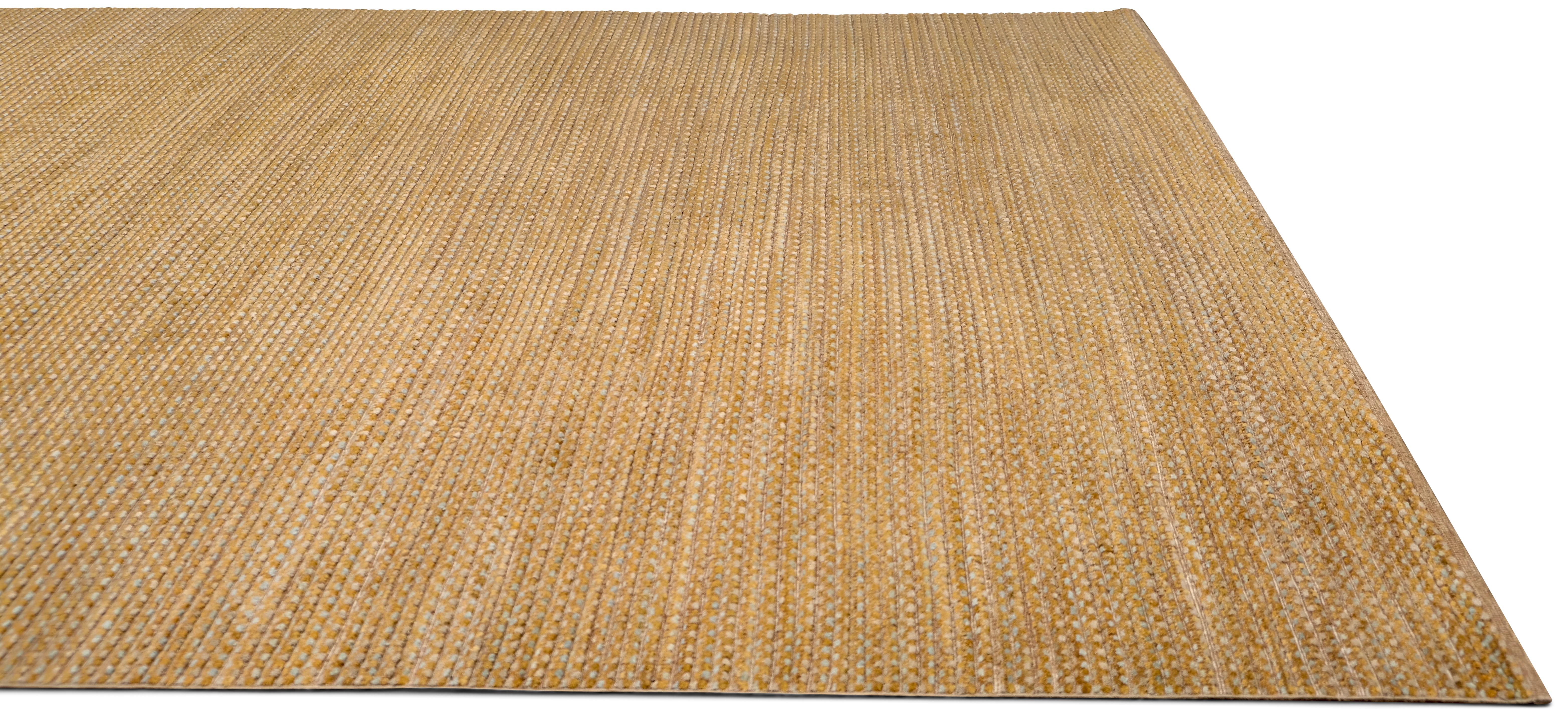 Mid-Century Modern Textured Hand Knotted Wool and Silk Gold Rug 8'10''x12'6'' For Sale