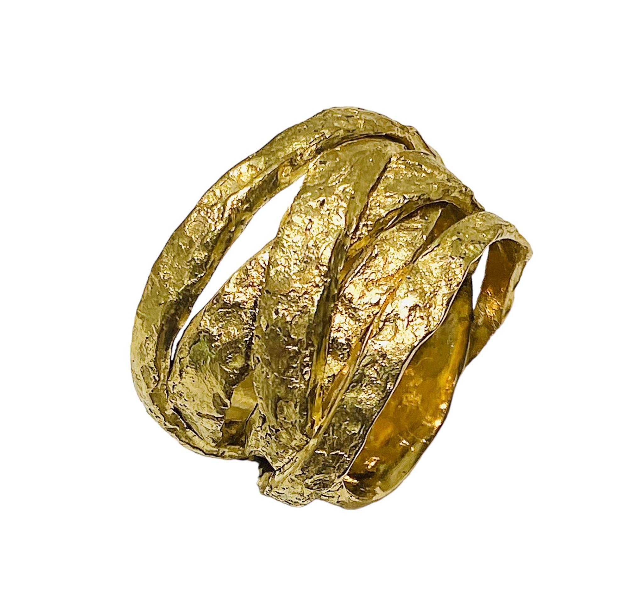 Beautiful One of a kind textured ring, made with lost wax technic. Rich colour of yellow gold and  texture reminiscent of ancient Byzantine jewelry.
