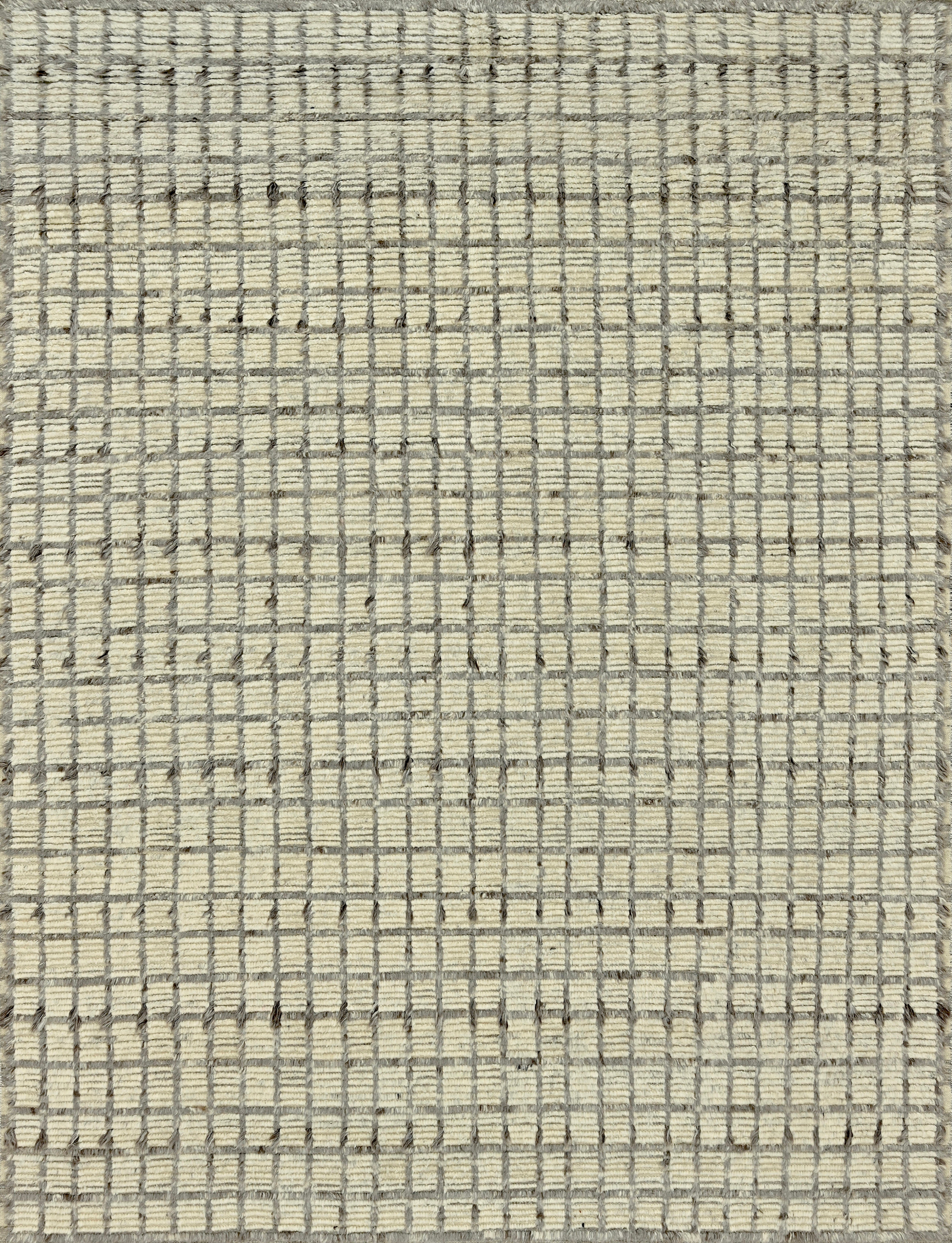 Textured Handmade Wool Rug in Silver Grey and Charcoal with Woven Grid Pattern