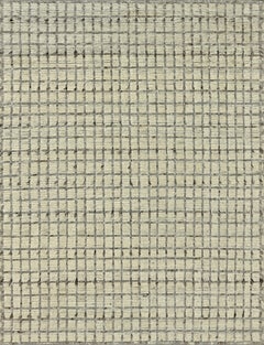 Textured Handmade Wool Rug in Silver Grey and Charcoal with Woven Grid Pattern