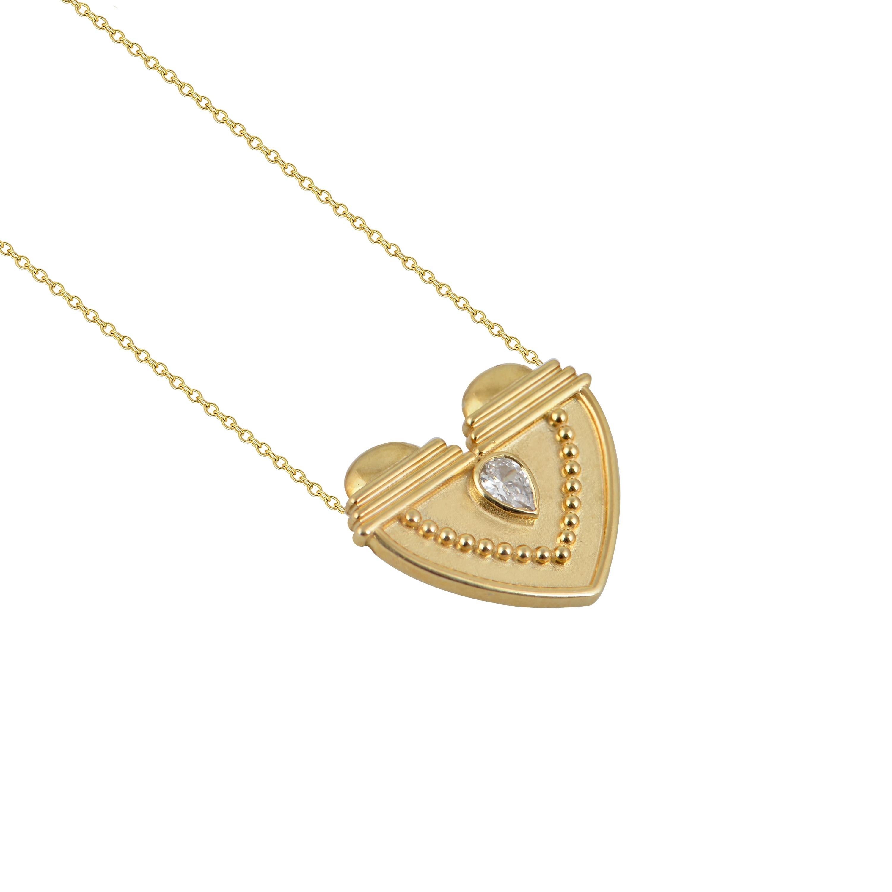 Designer: Alexia Gryllaki

Dimensions: motif L15x18mm, chain 400mm
Weight: approximately 5.3g 
Barcode: NEX4017


Textured heart pendant in 18 karat yellow gold with a 400mm chain set with a pear-shaped diamond approx. 0.20cts.

Shipping time might