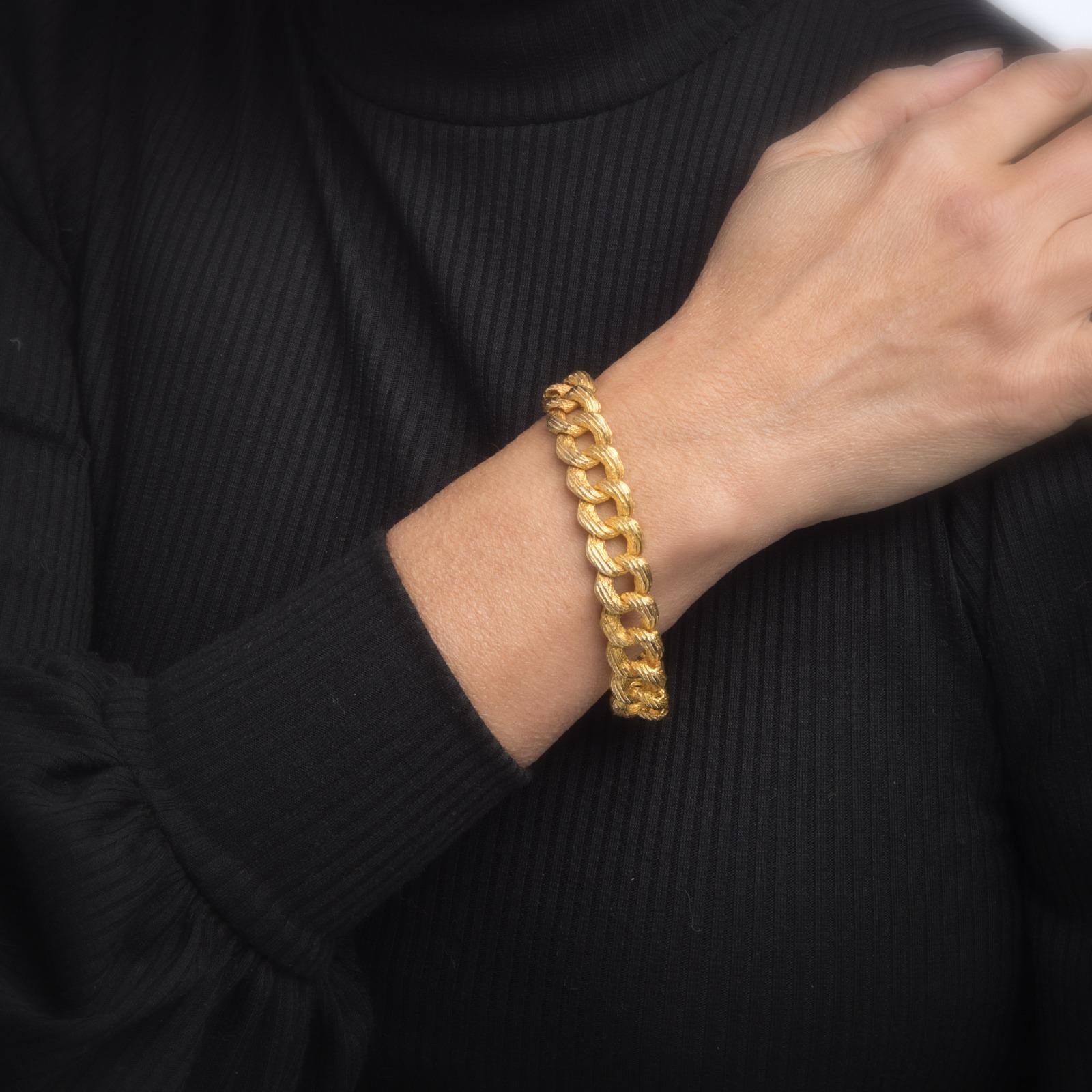 Modern Textured Heavy Curb Link Bracelet Vintage 14k Yellow Gold Estate Jewelry