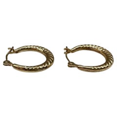 Textured Huggie Earrings 10kt Yellow Gold 14.3mm Hollow Pre Loved