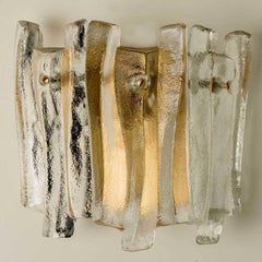 Textured Ice Glass and Brass Wall Light Kalmar, 1970