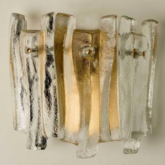 Textured Ice Glass and Brass Wall Light Kalmar, 1970