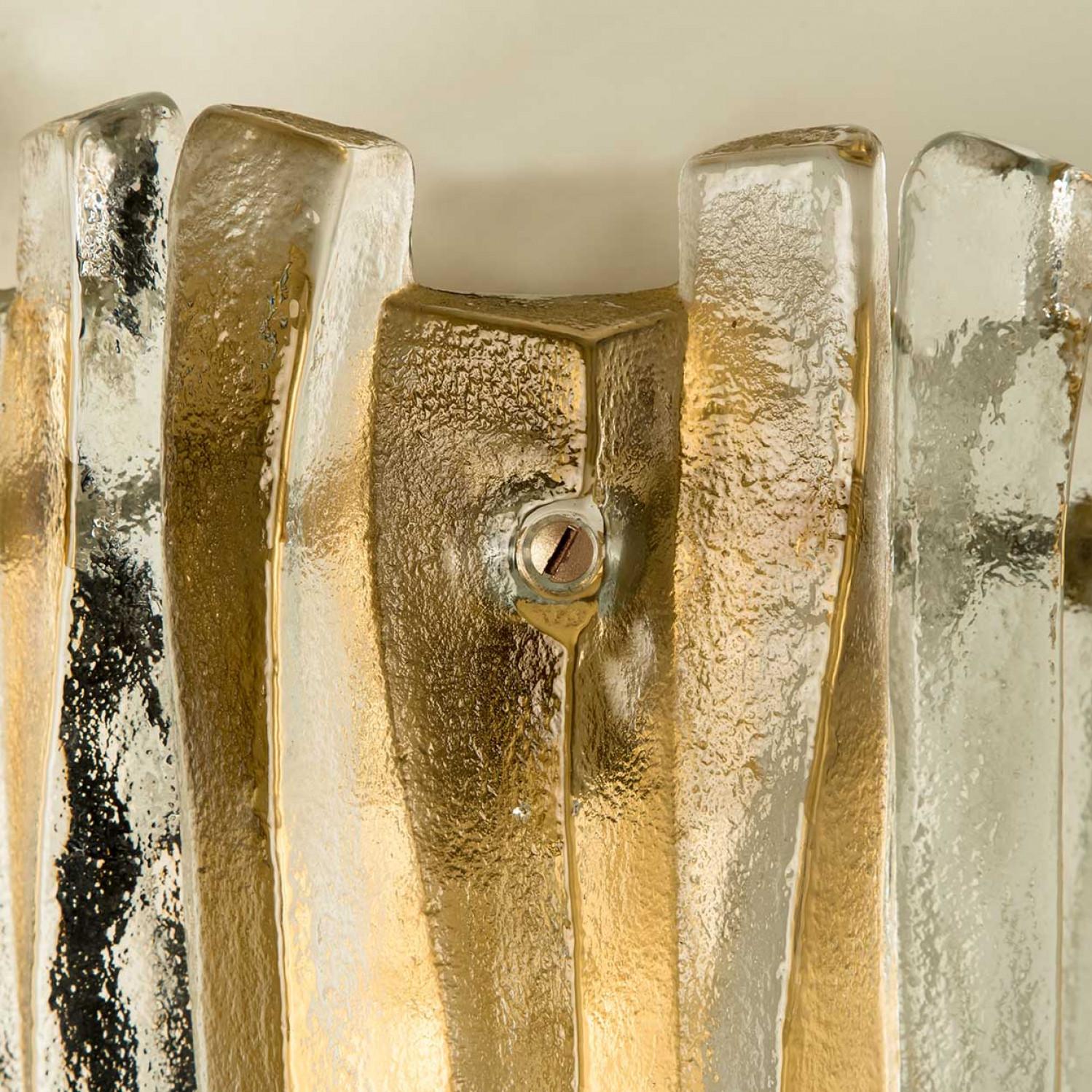 20th Century Textured Ice Glass and Brass Wall Light Kalmar, 1970 For Sale
