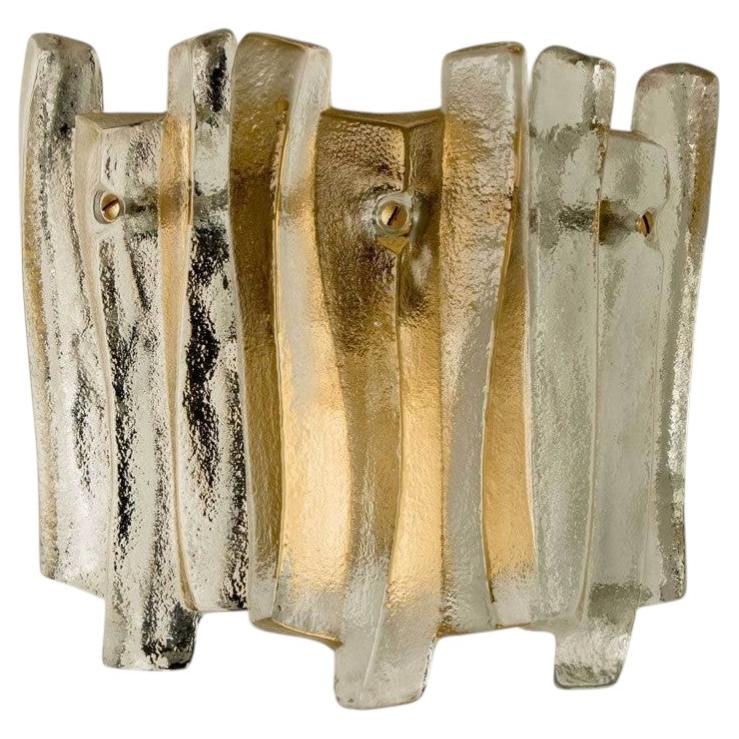 Textured Ice Glass and Brass Wall Light Kalmar, 1970 For Sale