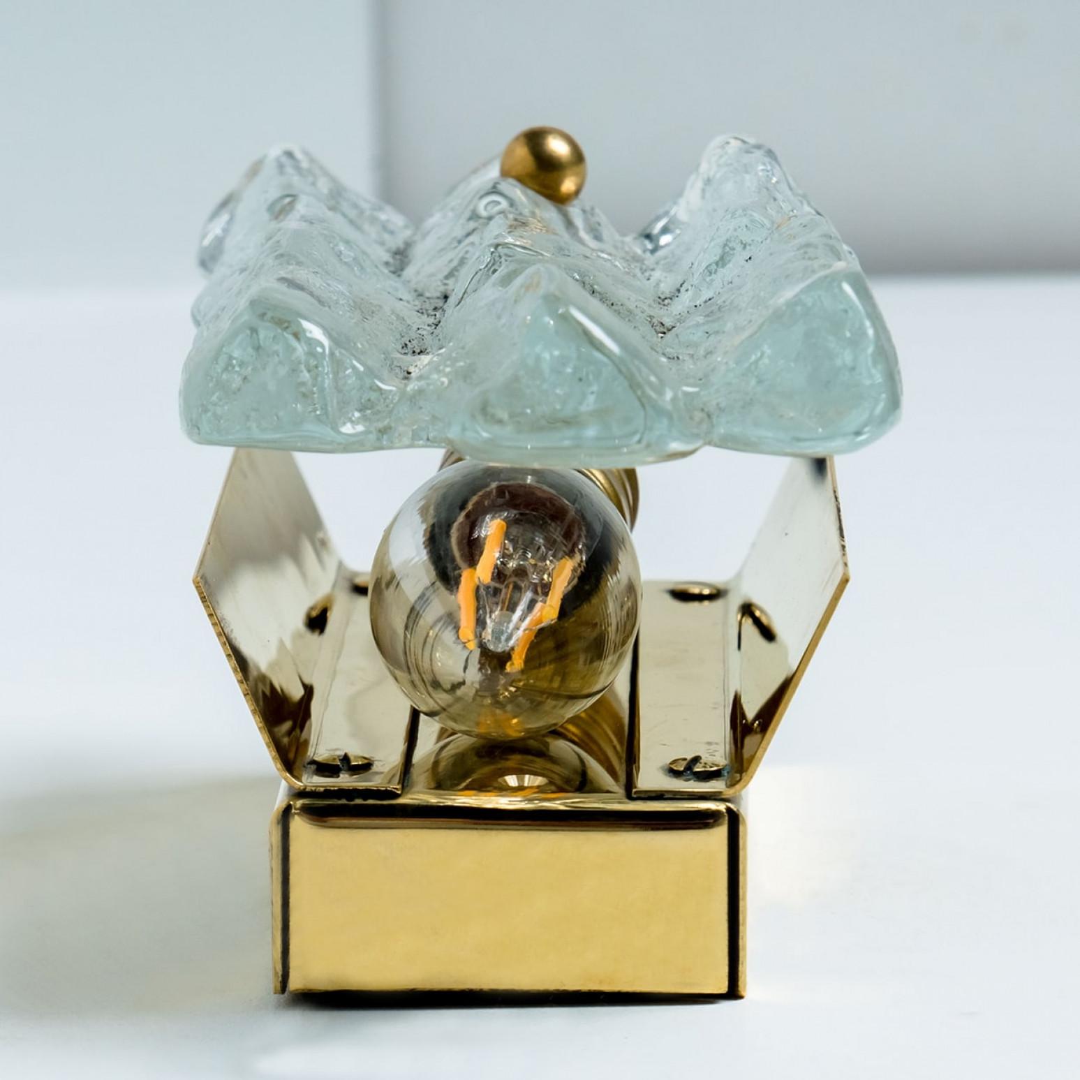 Textured Ice glass Gold Wall Lights Kalmar, 1970s For Sale 2