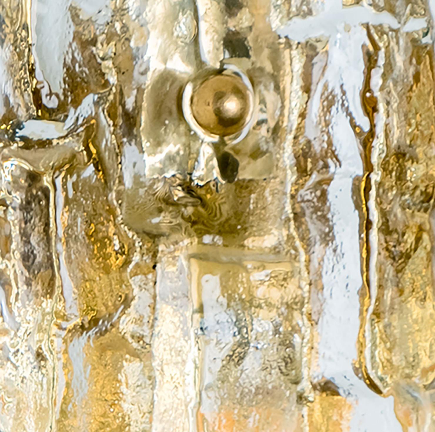 Textured Ice glass Gold Wall Lights Kalmar, 1970s 4