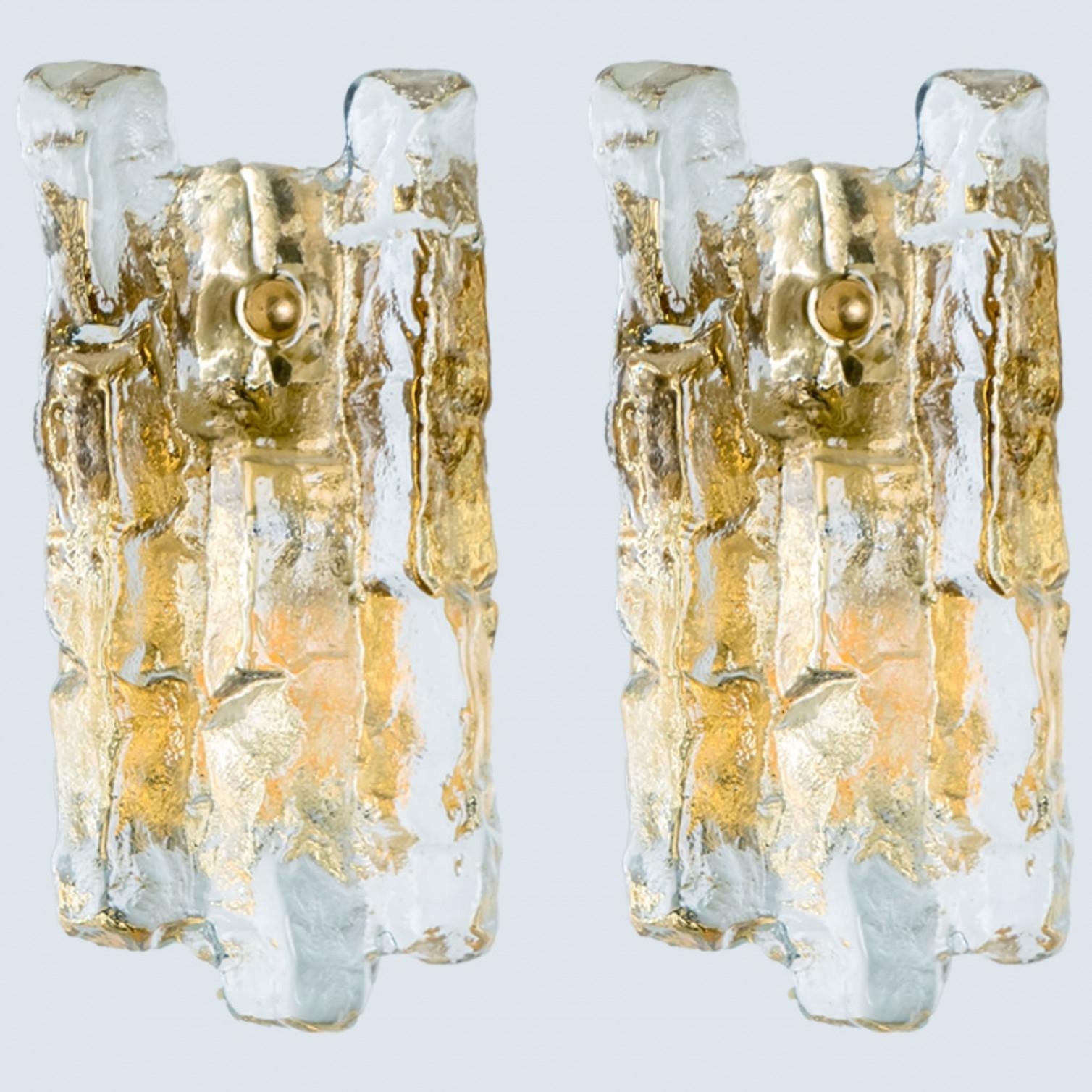 Textured Ice glass Gold Wall Lights Kalmar, 1970s For Sale 5