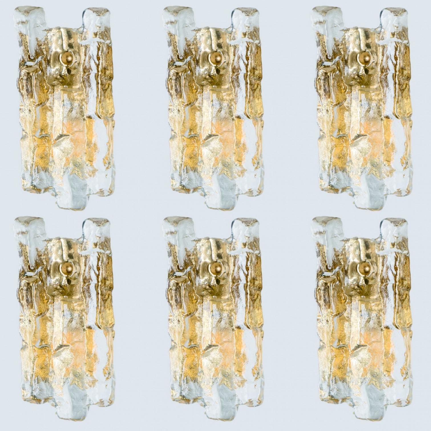 Textured Ice glass Gold Wall Lights Kalmar, 1970s For Sale 6
