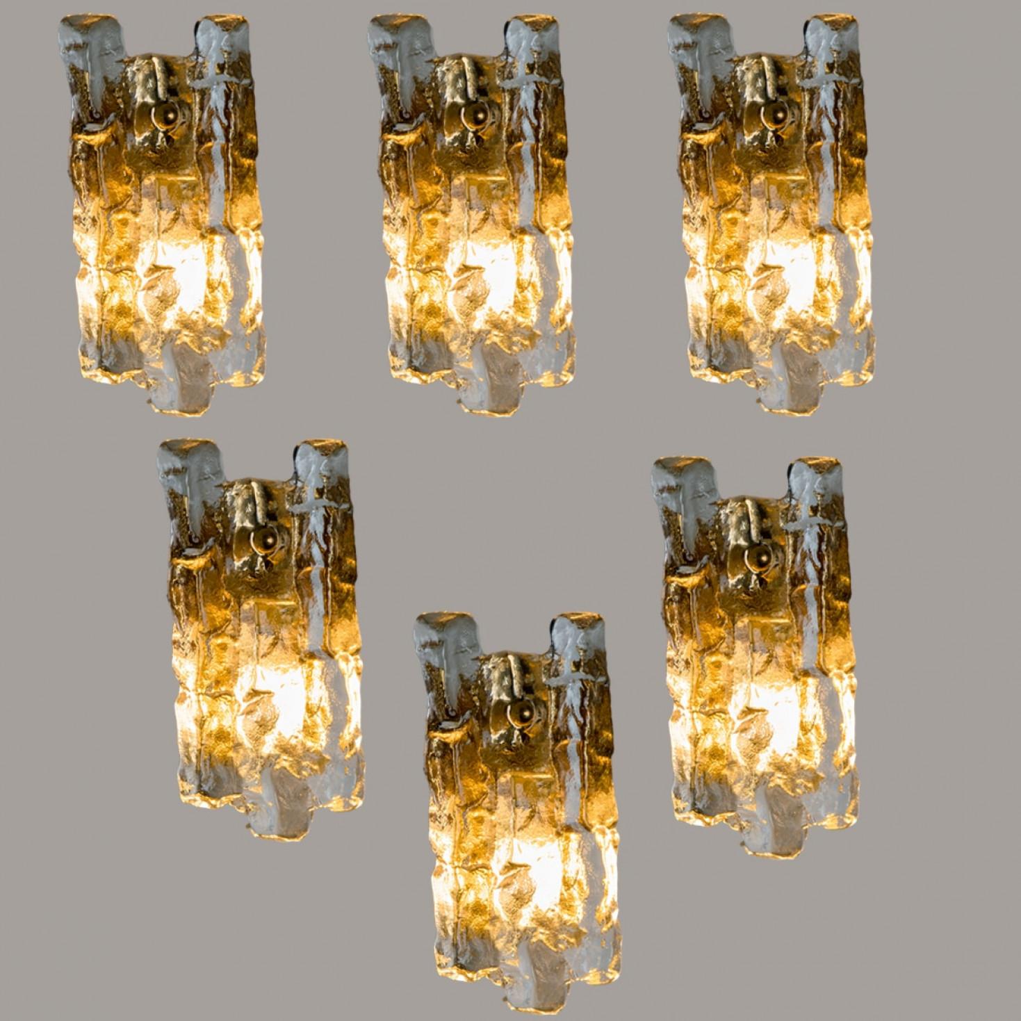 Textured Ice glass Gold Wall Lights Kalmar, 1970s For Sale 7