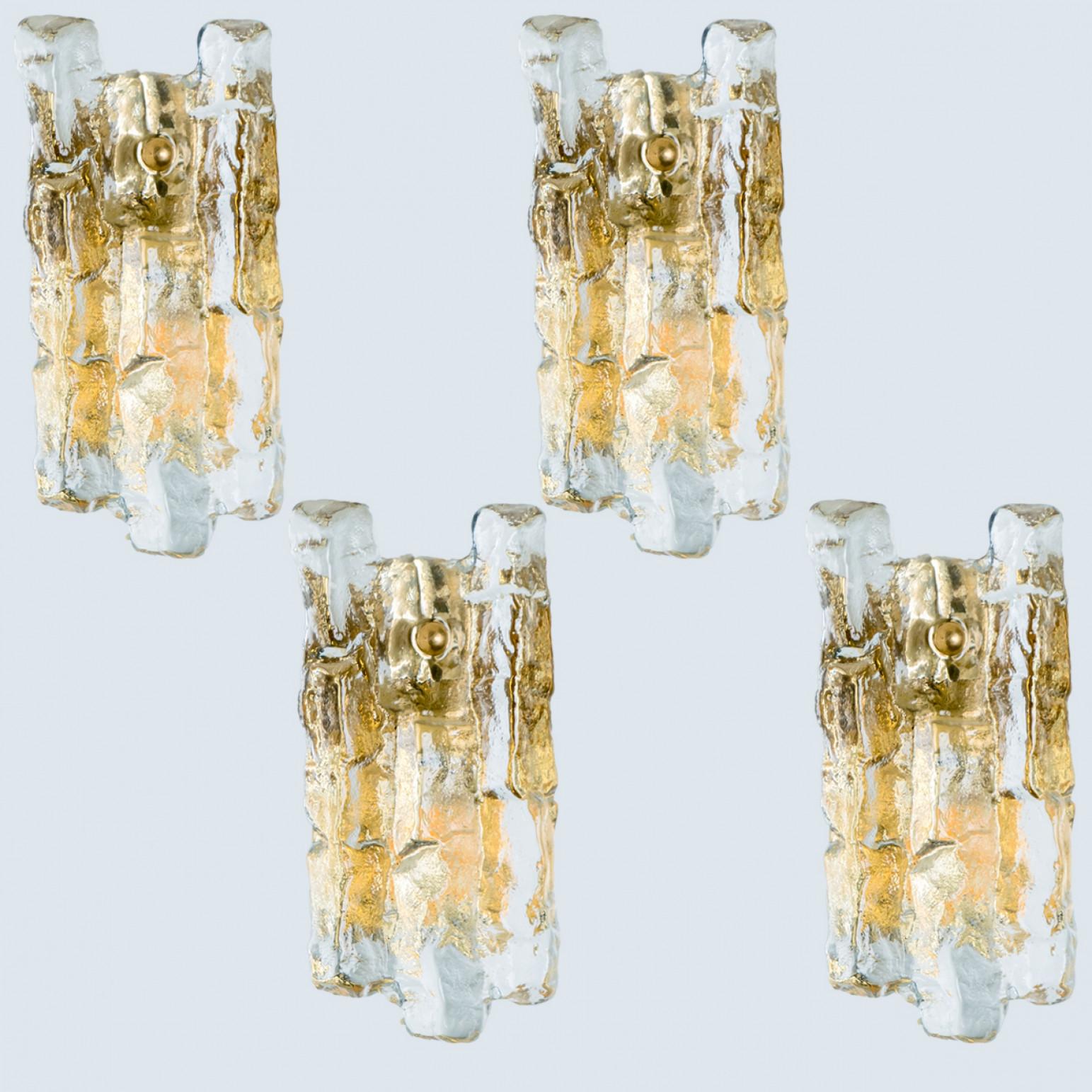 Textured Ice glass Gold Wall Lights Kalmar, 1970s For Sale 8