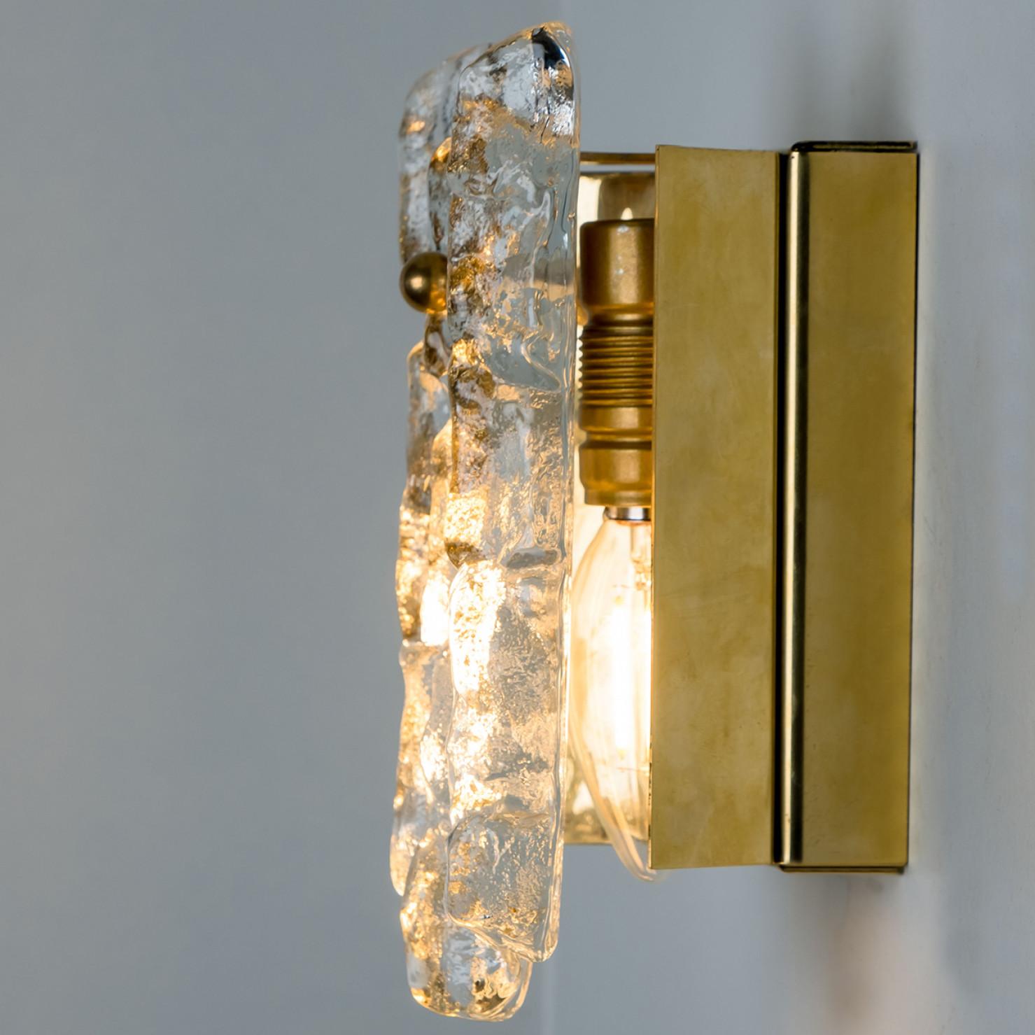 Austrian Textured Ice glass Gold Wall Lights Kalmar, 1970s