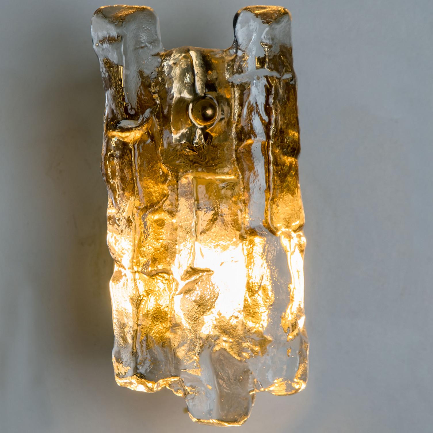 Other Textured Ice glass Gold Wall Lights Kalmar, 1970s For Sale