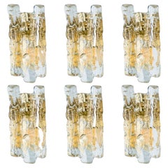 Vintage Textured Ice glass Gold Wall Lights Kalmar, 1970s