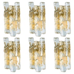 Textured Ice glass Gold Wall Lights Kalmar, 1970s