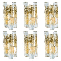 Textured Ice glass Gold Wall Lights Kalmar, 1970s