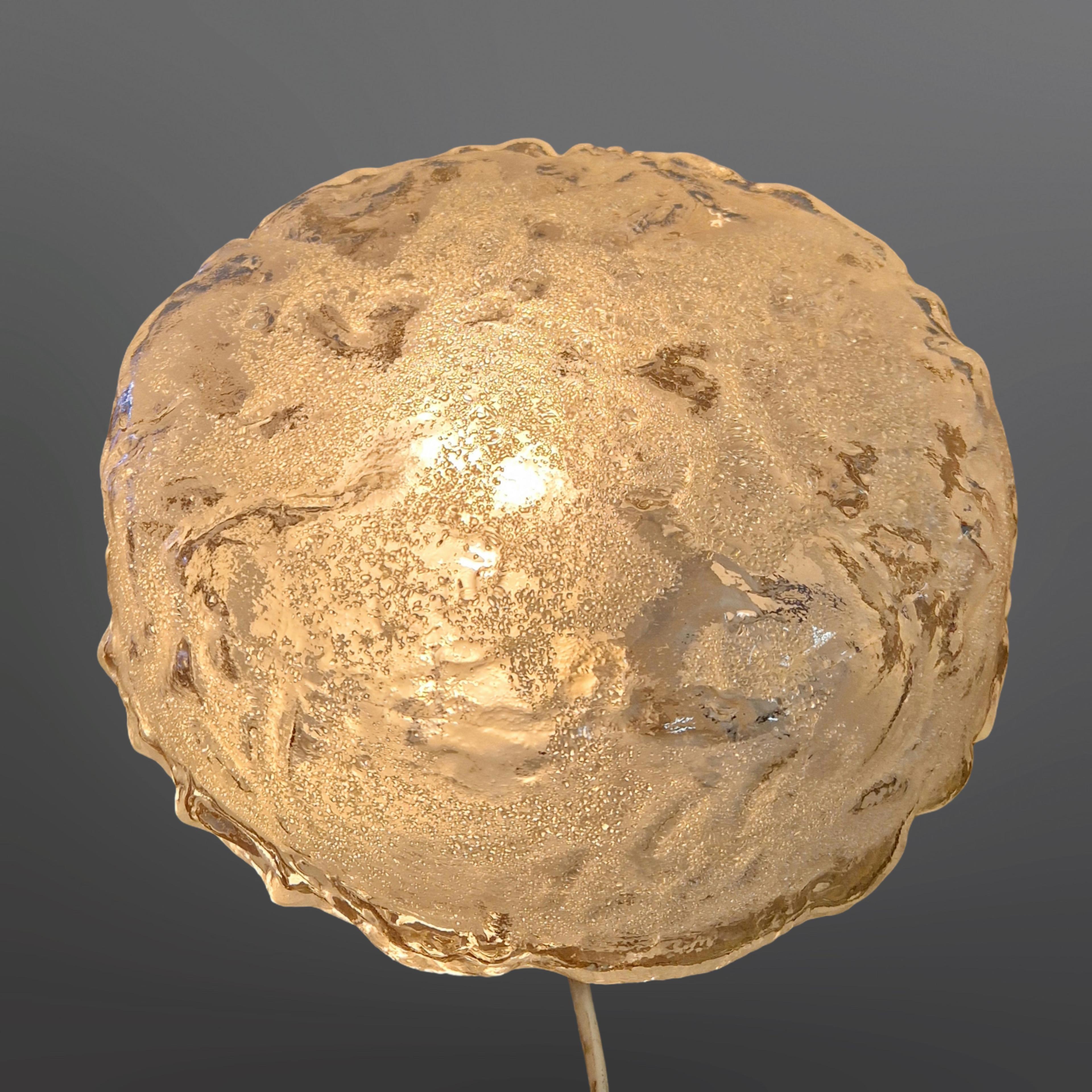 Textured ice glass wall lamp by Glashutte Limburg, Germany 1970s For Sale 1