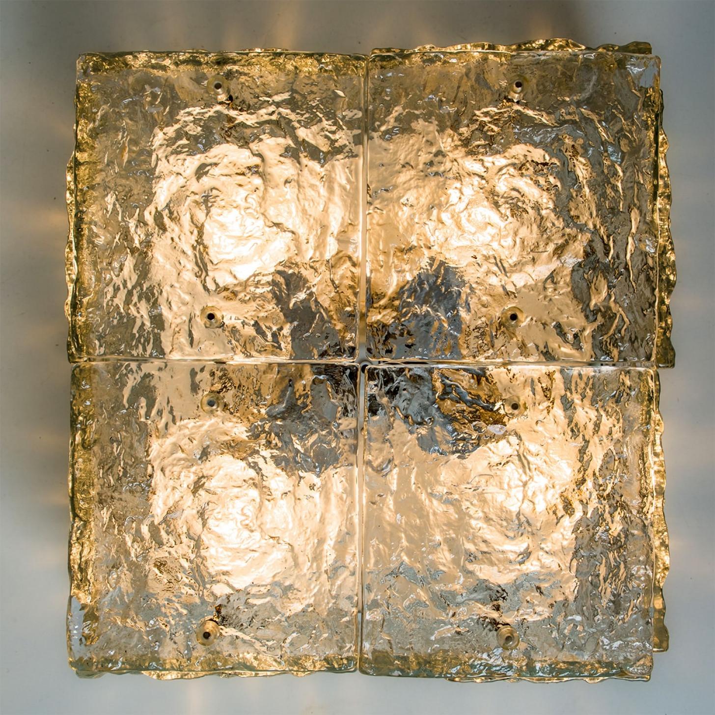 Mid-Century Modern Monture encastrée carrée en verre glacé texturé de Kalmar, Autriche, 1960 en vente