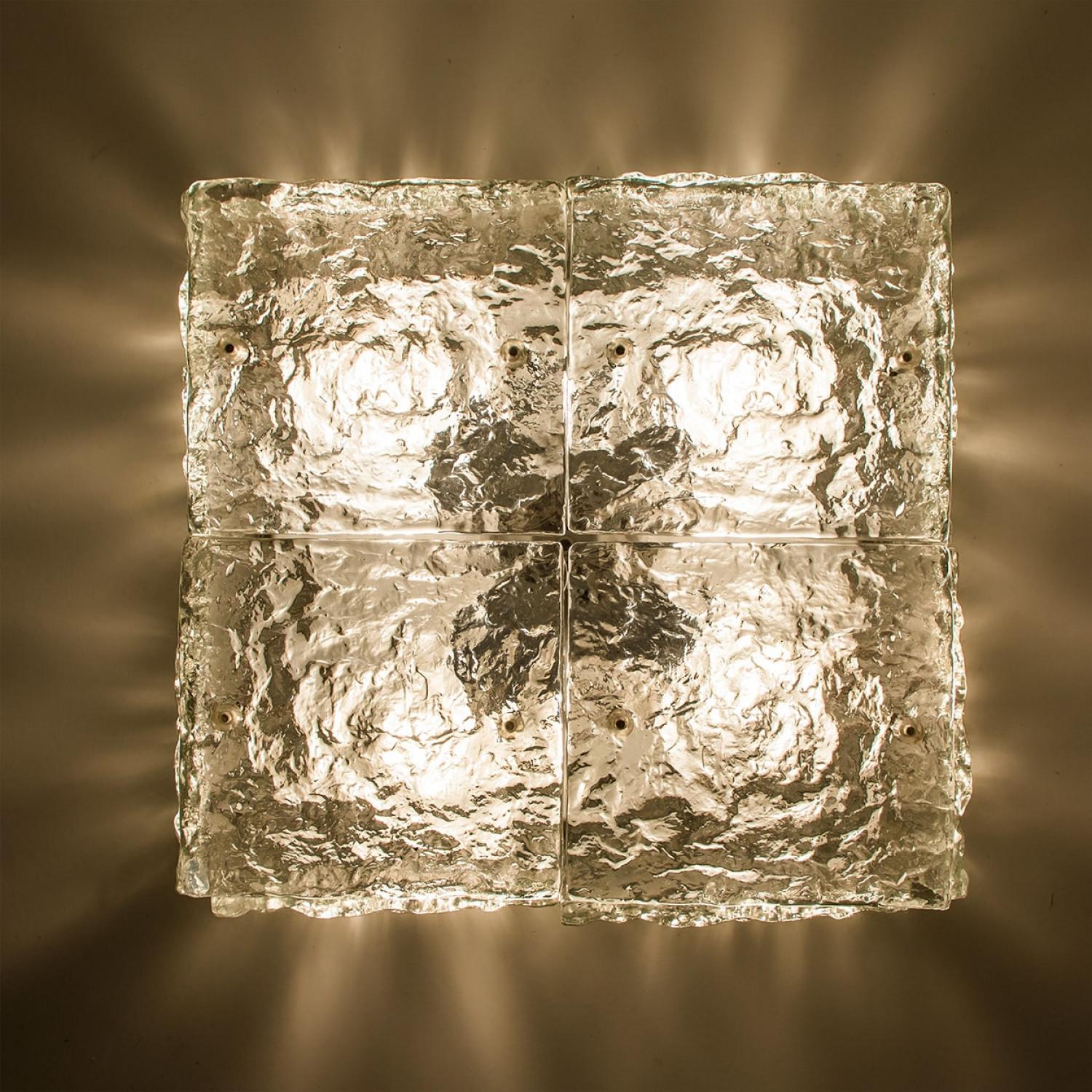 Monture encastrée carrée en verre glacé texturé de Kalmar, Autriche, 1960 Bon état - En vente à Rijssen, NL