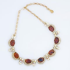 Textured Iridescent Root Beer Cabochon Spray Necklace By Coro, 1960s