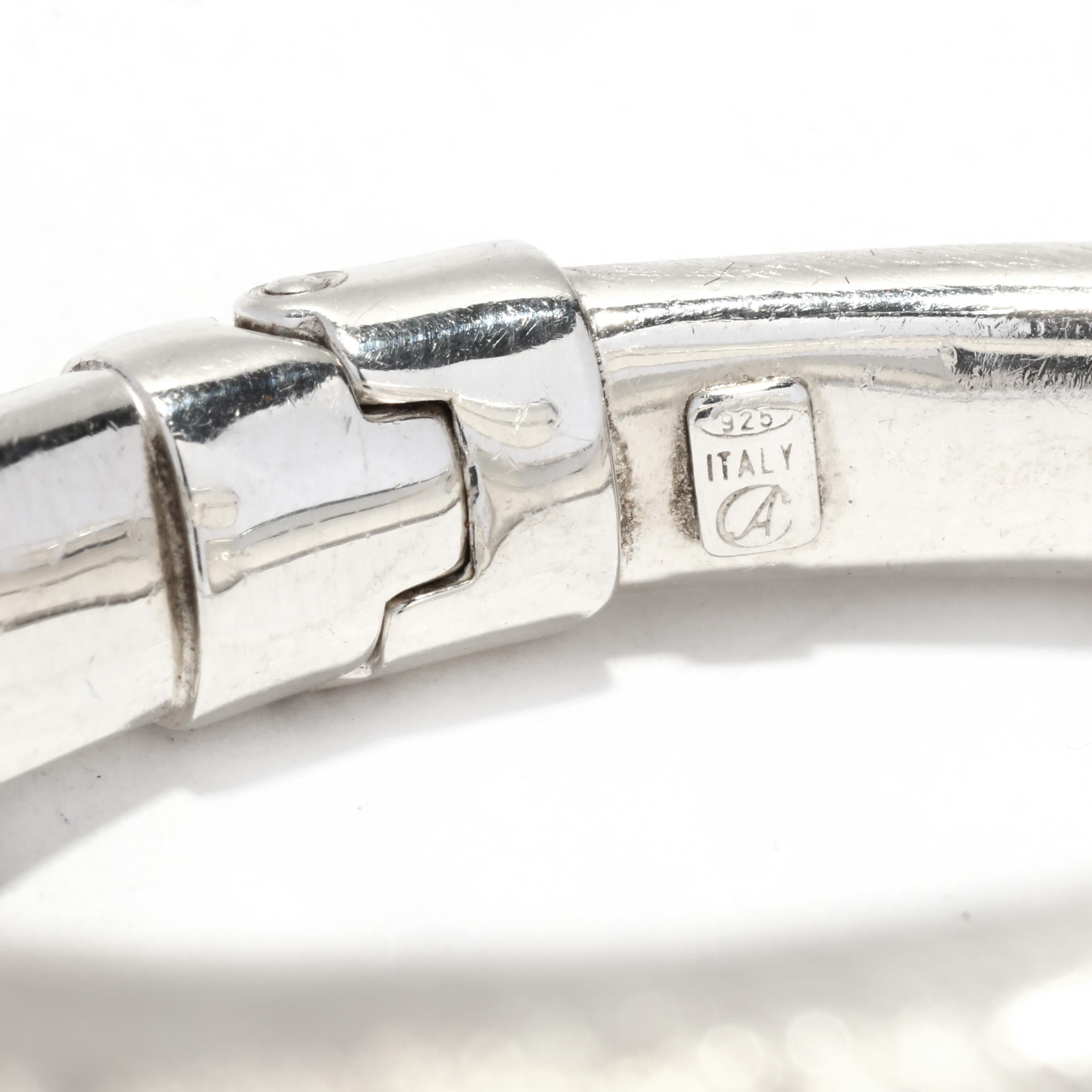 Textured Italian Crossover Bangle, Sterling Silver, Italian Bracelet For Sale 1
