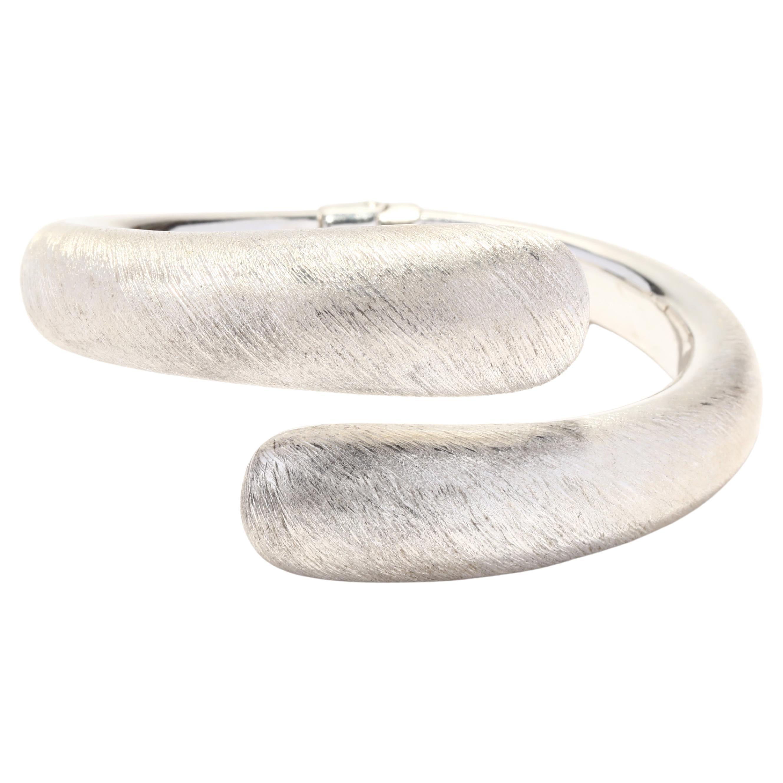 Textured Italian Crossover Bangle, Sterling Silver, Italian Bracelet For Sale