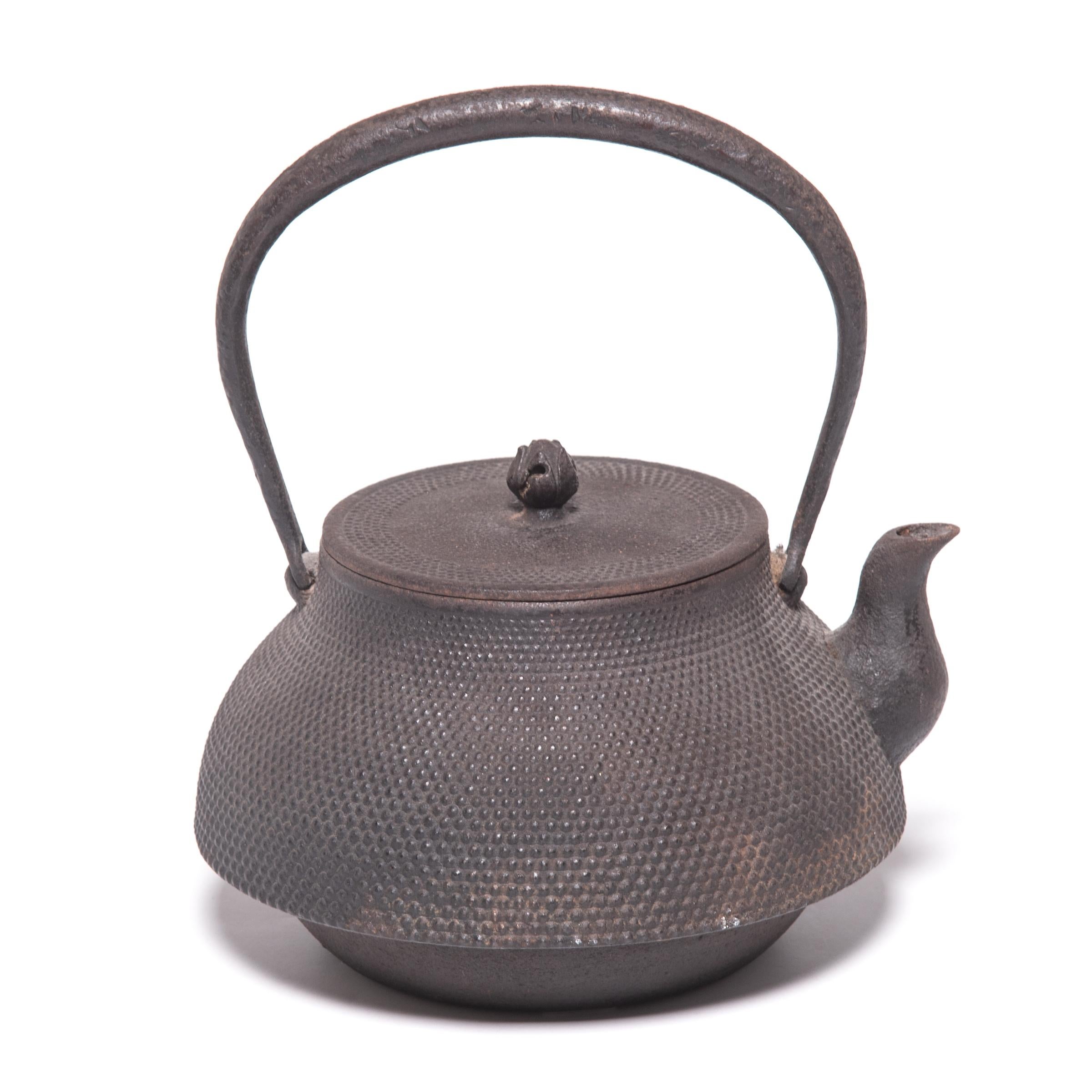 Cast Textured Japanese Tetsubin Teapot with Lotus Bud Knob, c. 1900