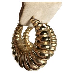 Textured large hoop earrings 14KT yellow gold 33mm diameter