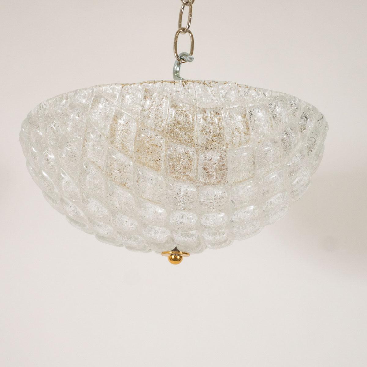 Mid-Century Modern Textured Lattice Glass Flush Mount For Sale