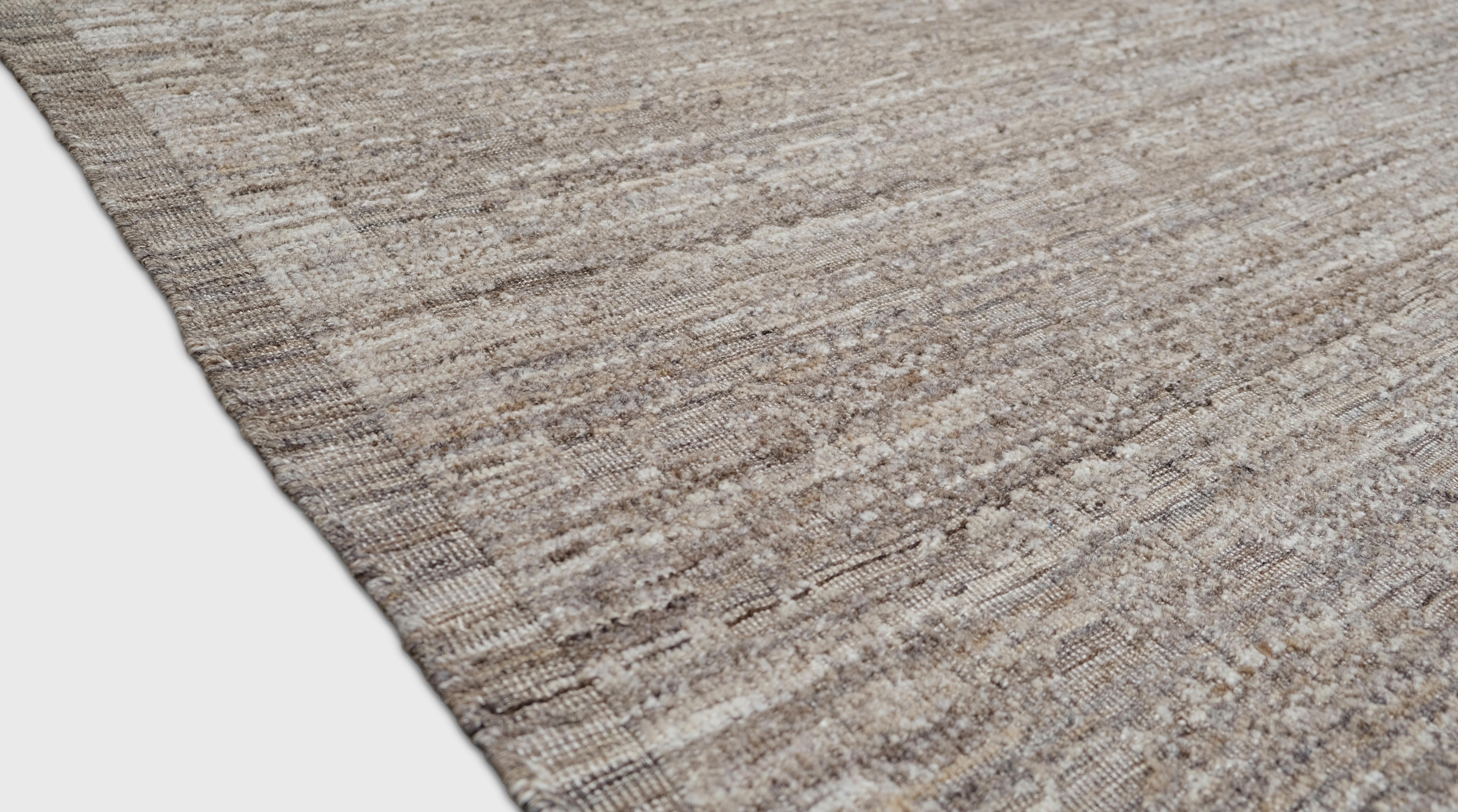 Modern Textured light brown high low pile Natural Wool Rug 9'3''x12'3'' For Sale