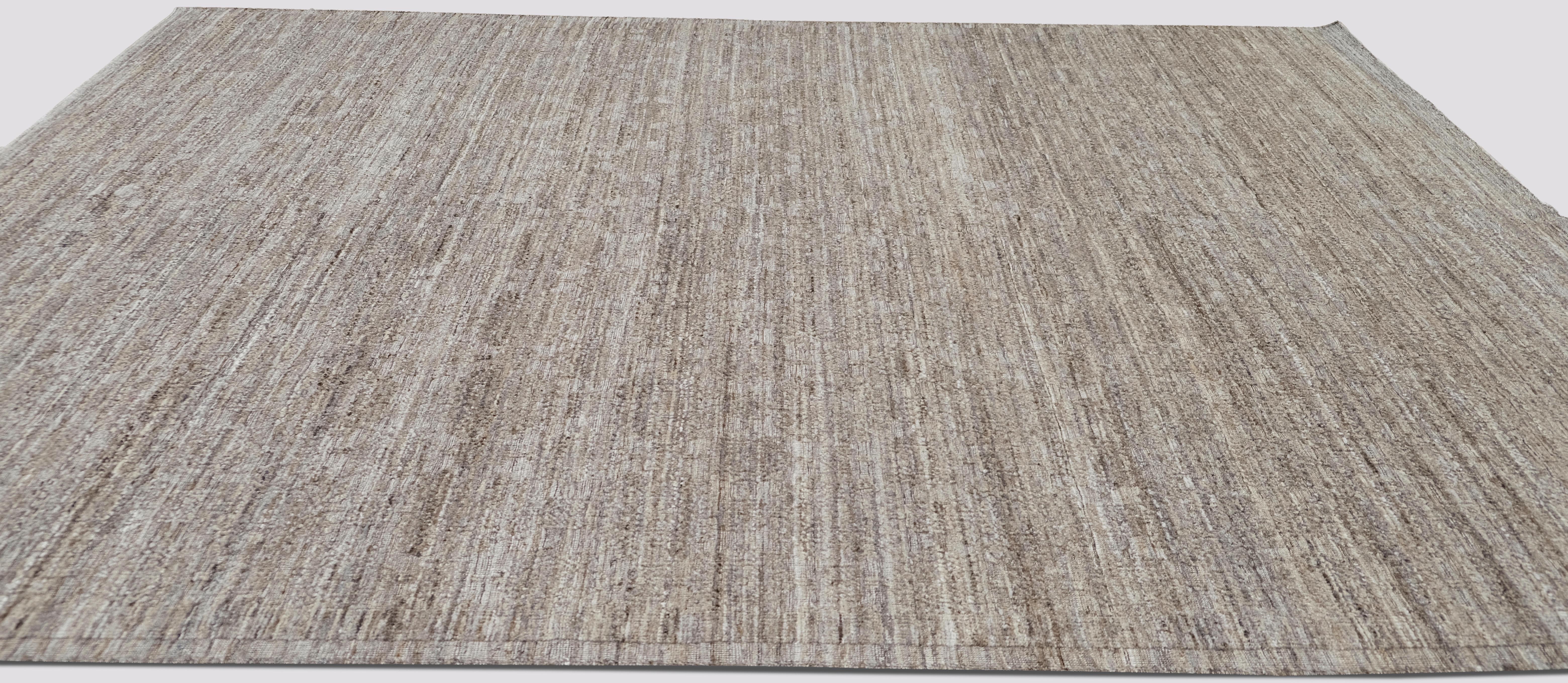 Pakistani Textured light brown high low pile Natural Wool Rug 9'3''x12'3'' For Sale