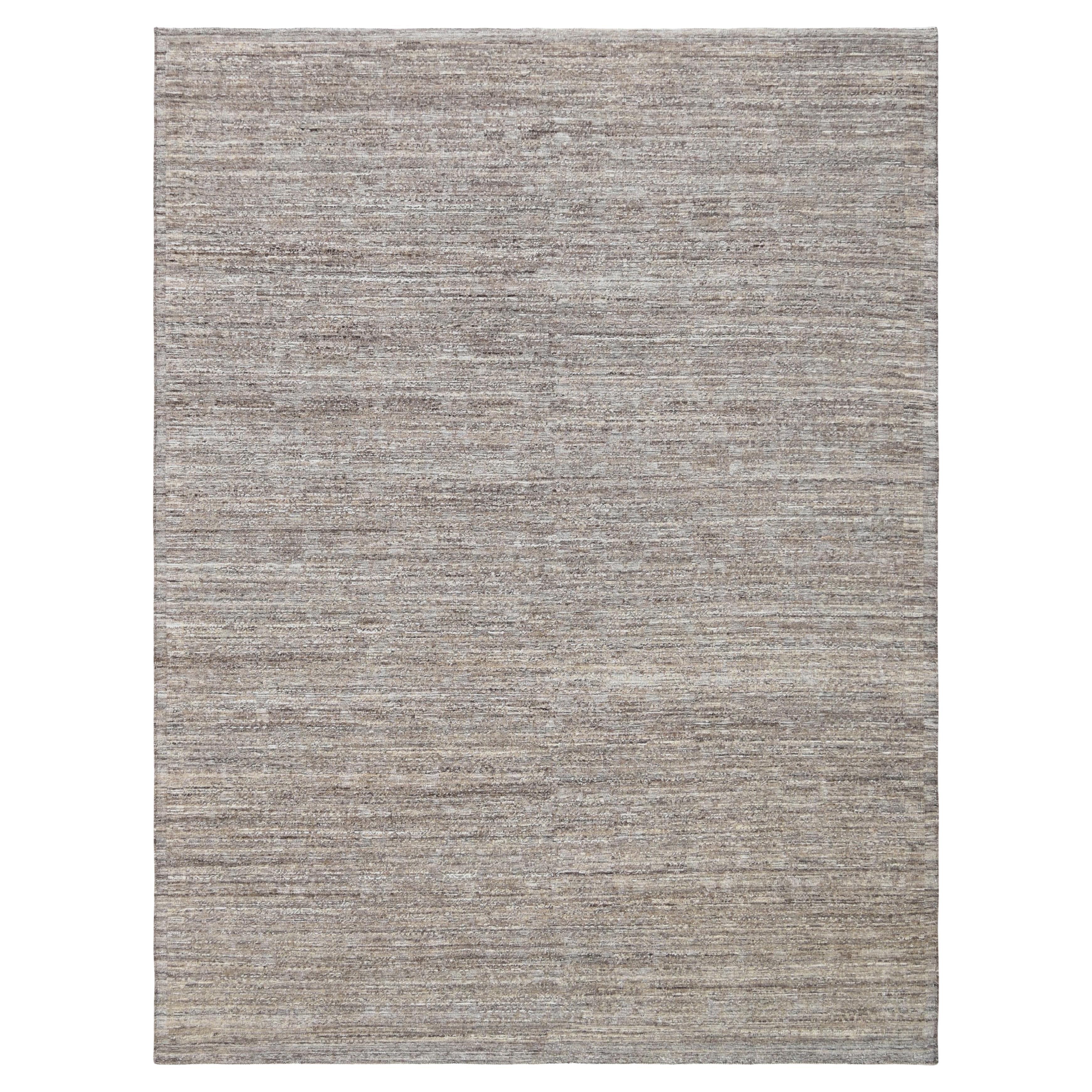 Textured light brown high low pile Natural Wool Rug 9'3''x12'3''