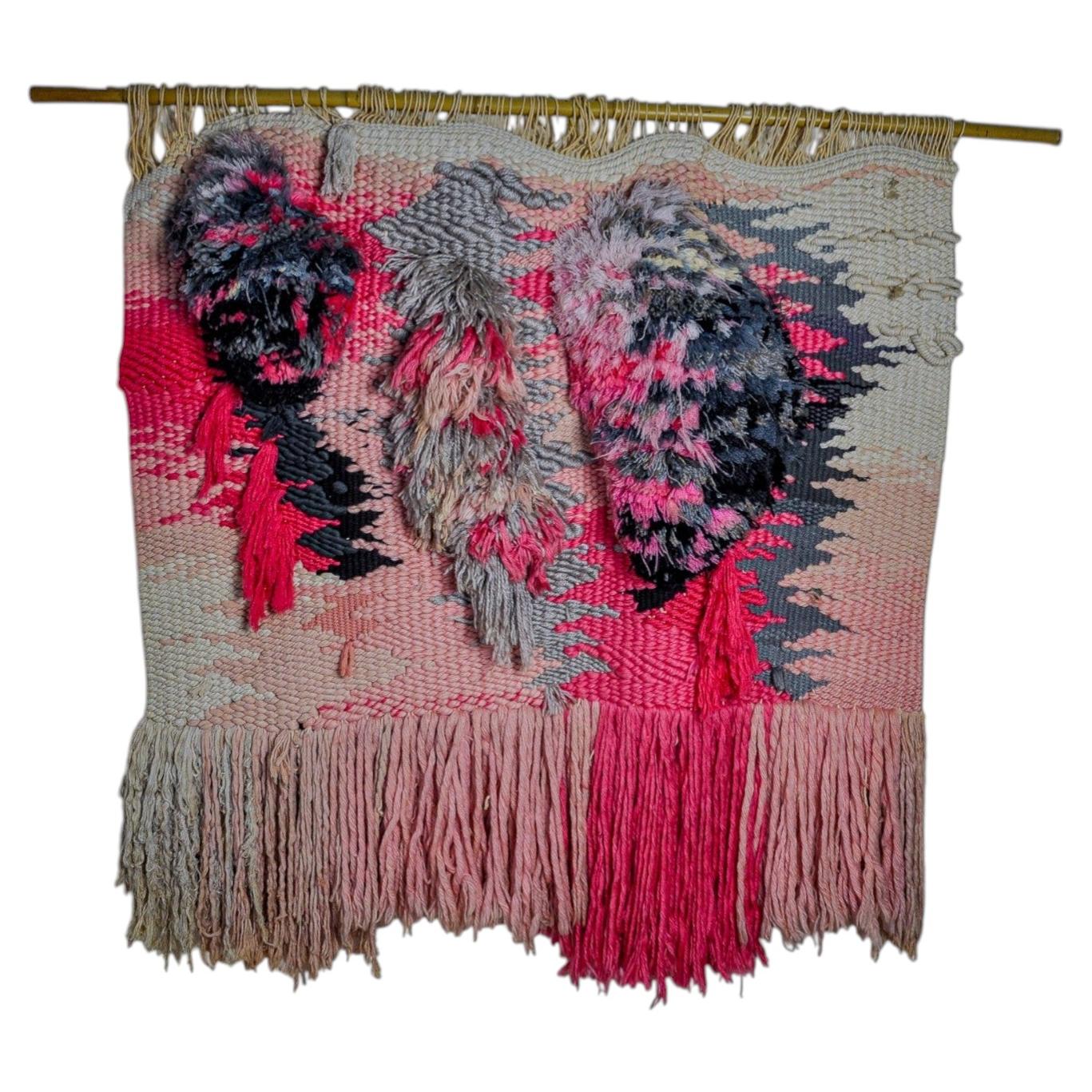 Textured Macramé Wall Hanging, folk art, Spain, circa 1970's