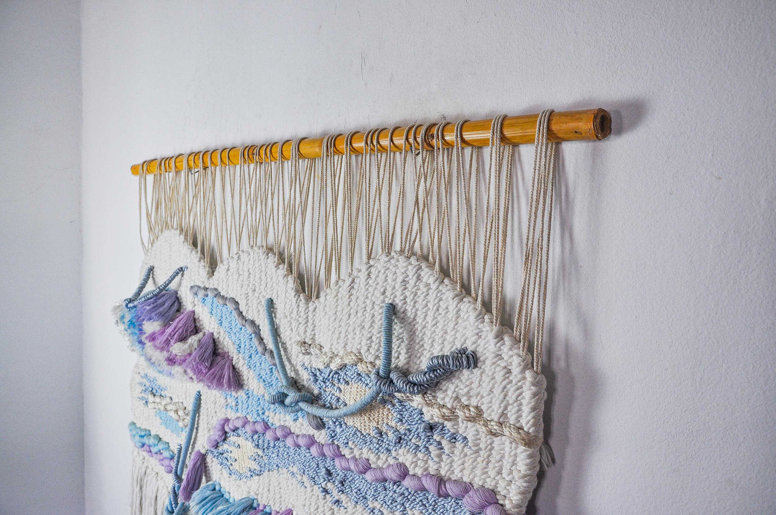Laine Suspension murale en macramé texturé, Espagne, 1970 en vente