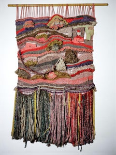 Textured macrame wall hanging, wool, Spain, Circa 1970s
