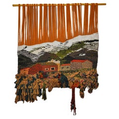 Vintage Textured Macrame Wall Tapestry, Catalan Landscape, Spain, 1970s