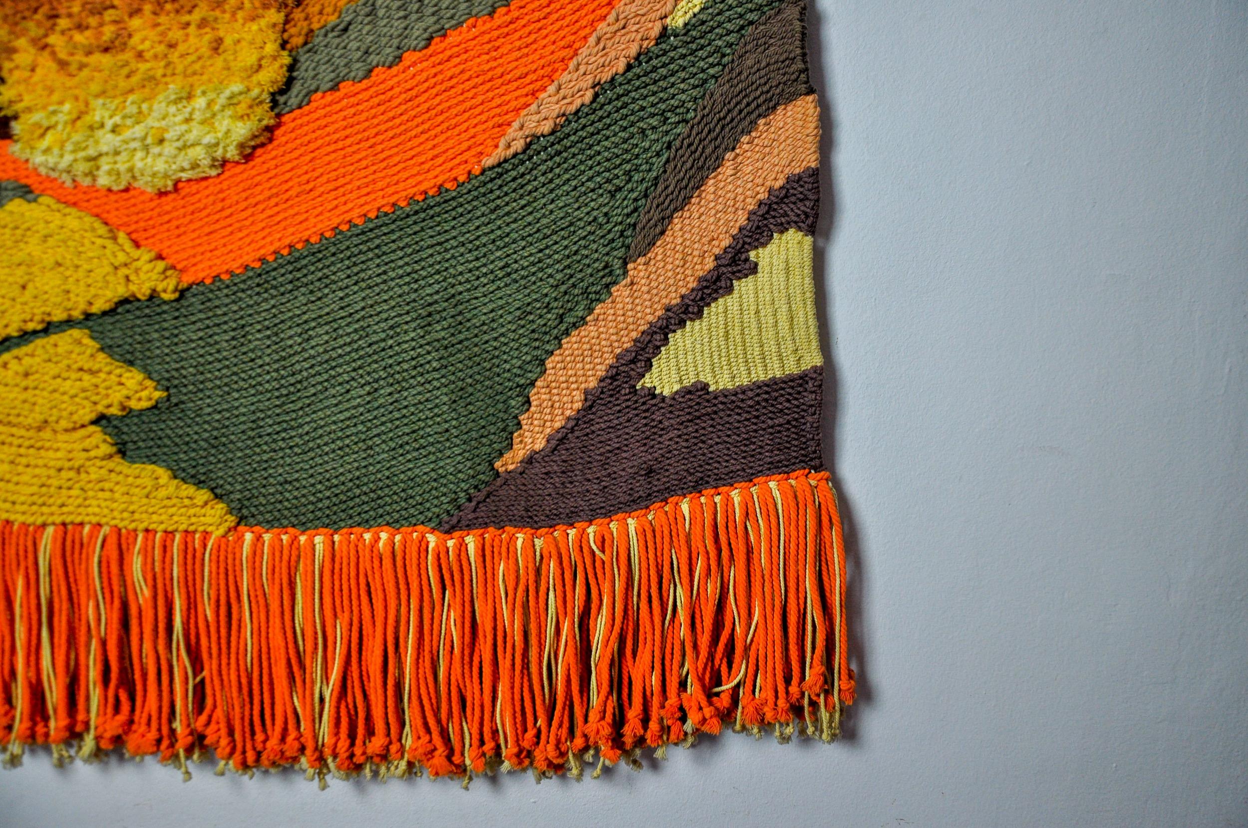 Wool Textured Macrame Wall Tapestry, Catalan Sunset, Spain, 1970s For Sale