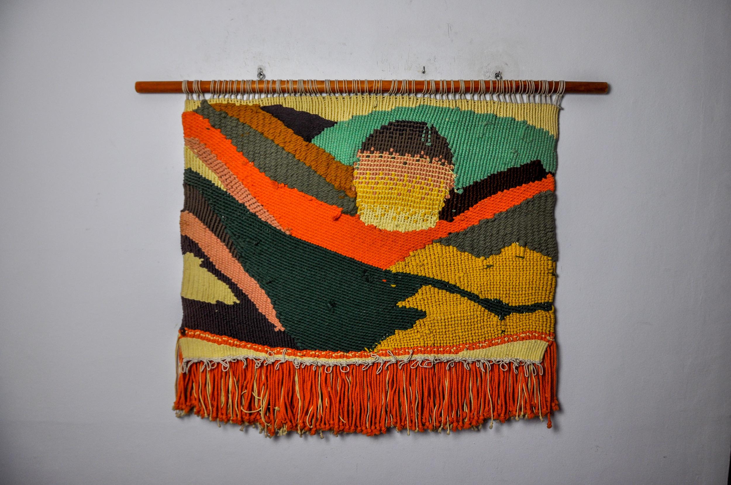 Textured Macrame Wall Tapestry, Catalan Sunset, Spain, 1970s For Sale 1