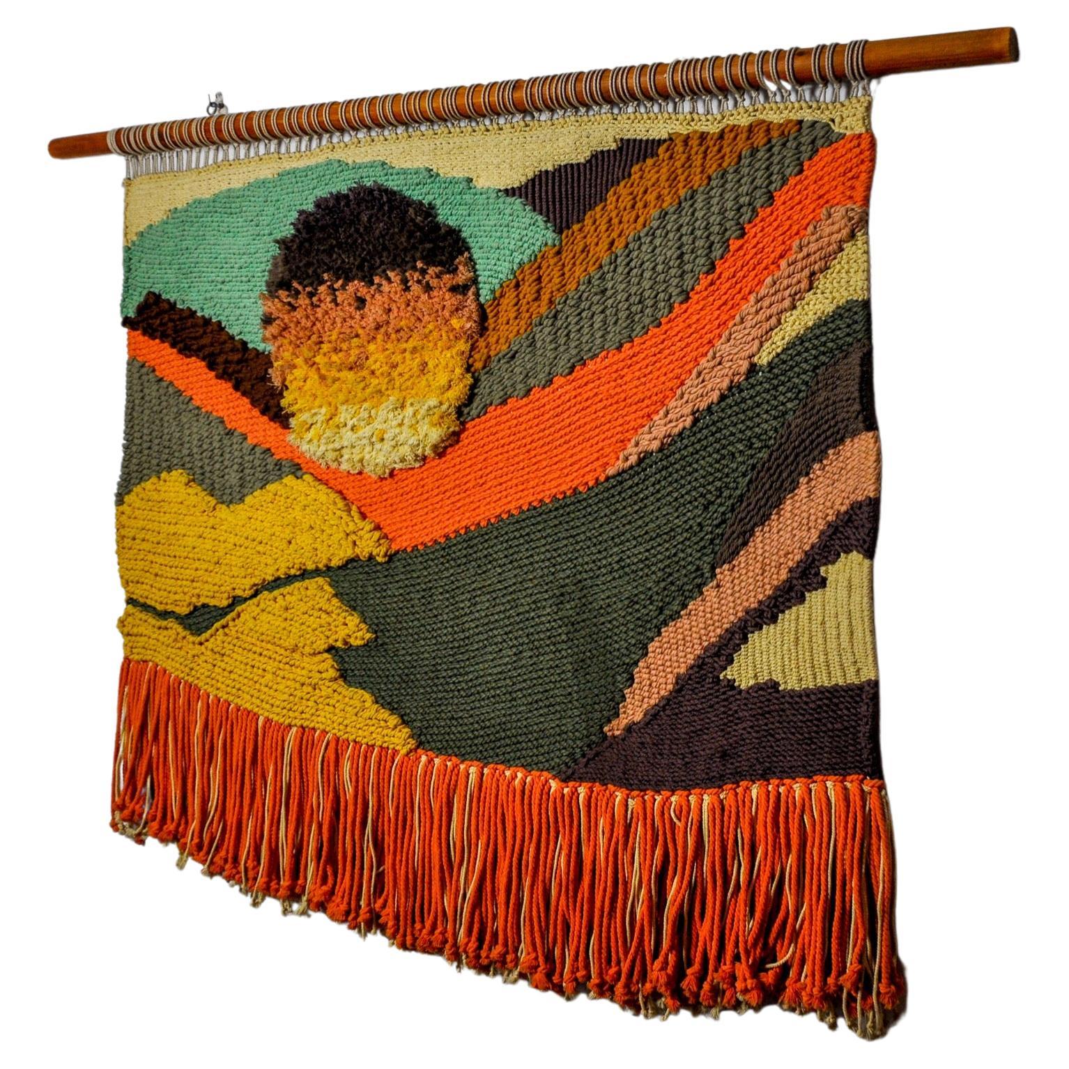 Textured Macrame Wall Tapestry, Catalan Sunset, Spain, 1970s For Sale