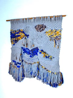 Textured macrame wall tapestry, folk art, Spain, 1970