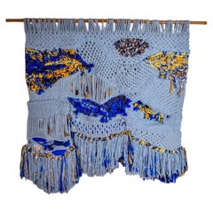 Textured macrame wall tapestry, folk art, Spain, 1970