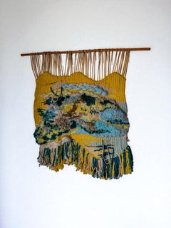 Textured macrame wall tapestry, folk art, Spain, Circa 1970